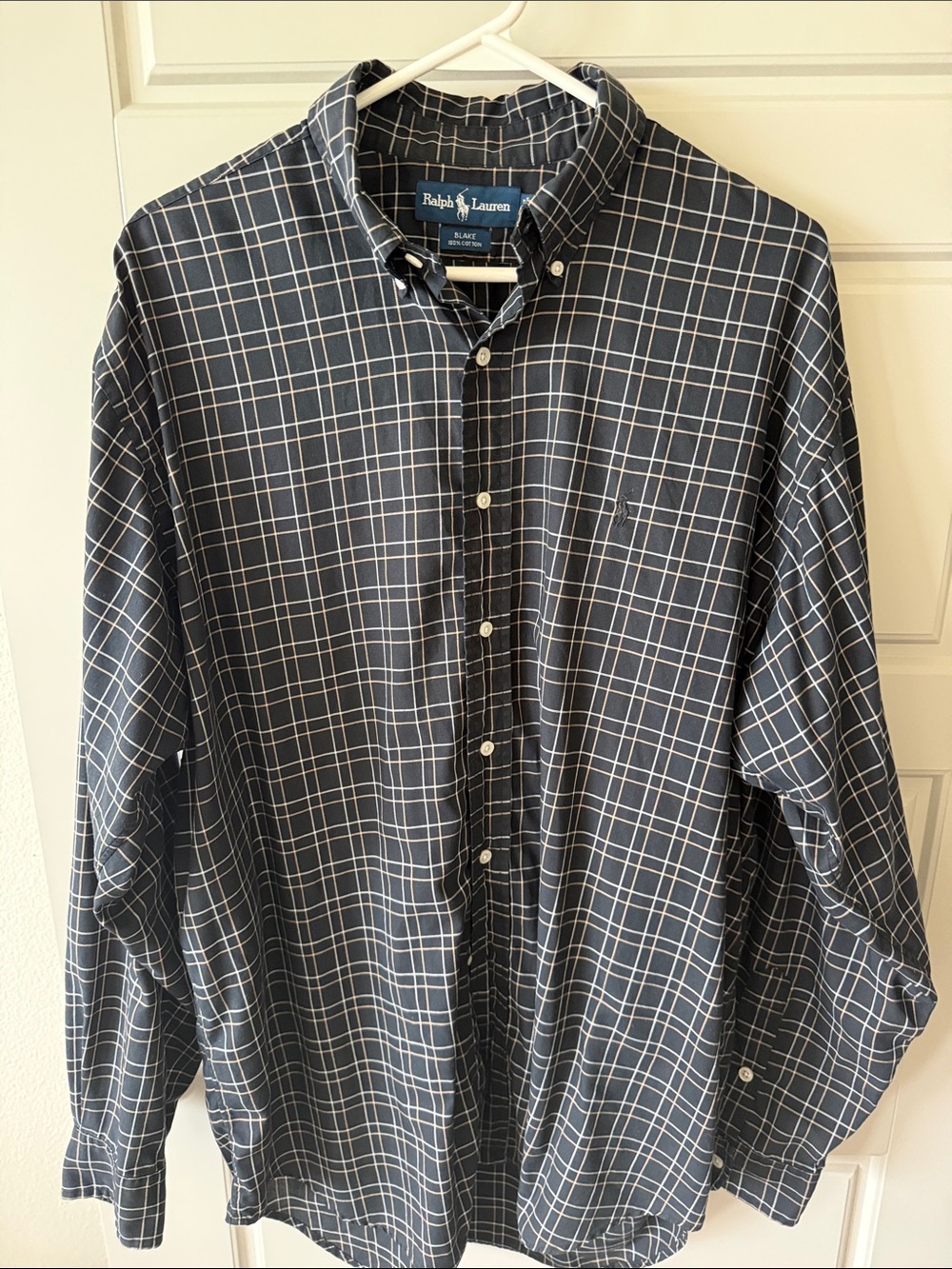 Ralph Lauren Blake black, Tan, and White Plaid Button-Down Shirt